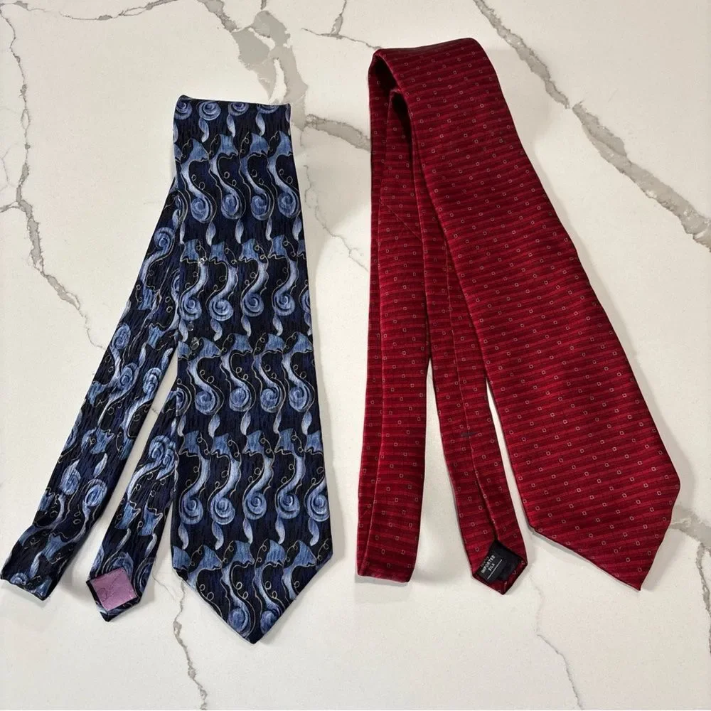 Jimmy V Peggy Fleming Blue Silk Geometric RBM Red Pair of Men's Classic Neckties